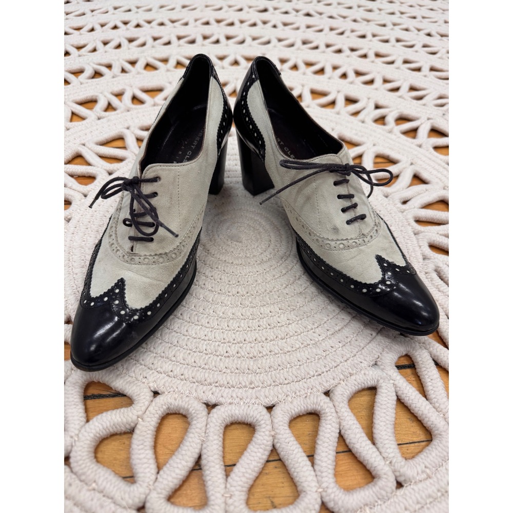 Robert Clergerie Paris Wingtip Brogue‎ Shoes Black Cream Leather Lace Up Sz 10